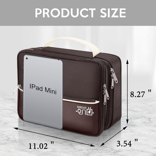 CILLA Electronic Organizer Travel Case, Travel Cord Organizer Case Portable Waterproof Cable Organizer Bag for Charger, Cord, USB, Power Bank, Earphone, 9817, Coffee