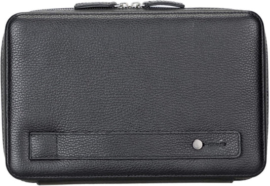 Medicine Handmade Leather Cable Organizer Bag – Full-Grain Leather Travel Tech Case for Cords, Chargers & Accessories – Zippered Storage for Men & Women (Black)