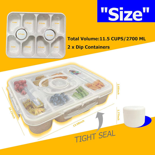 10-Compartment Insulated Snackle Box with Thermal Bag&Cover-Portable Divided Serving Tray,Dishwasher Safe,Clear Lid & Handle-Storage for Fruits bento Nuts, food storage,small tableware(white)