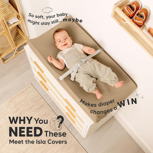 2-Pack Baby Changing Pad Covers for Girl, Boy, Neutral - Soft Viscose Derived from Bamboo Changing Table Pad Cover Sheets, Baby Nursery Diaper Changing Pad Cover, Contour Changing Pad Liner (Pecan)