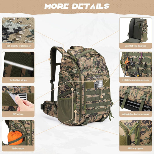 Maelstrom Tactical Backpack for Men, 40L Military Backpack,Water Resistant Assault Pack for Women, 3-Day Bug Out Bag for Hiking, Camping, Gym with Molle System-Camouflage