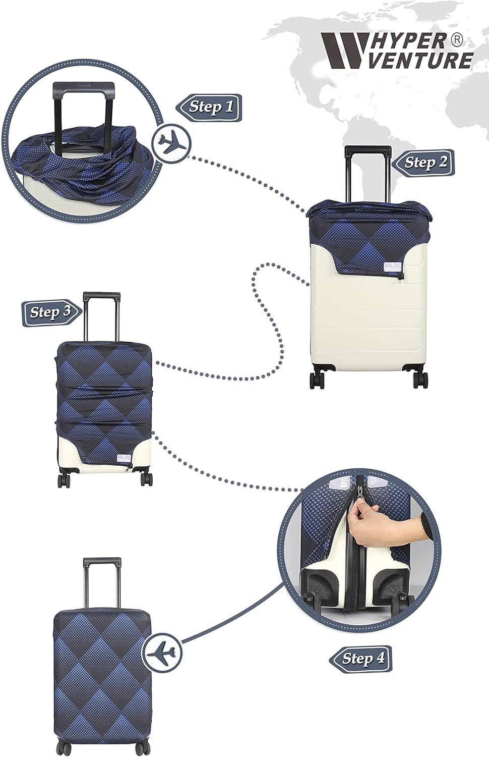 HYPER VENTURE Washable Luggage Cover - Fashion Suitcase Protector Fits 18-22 Inch Luggage (Blue Cube, S)