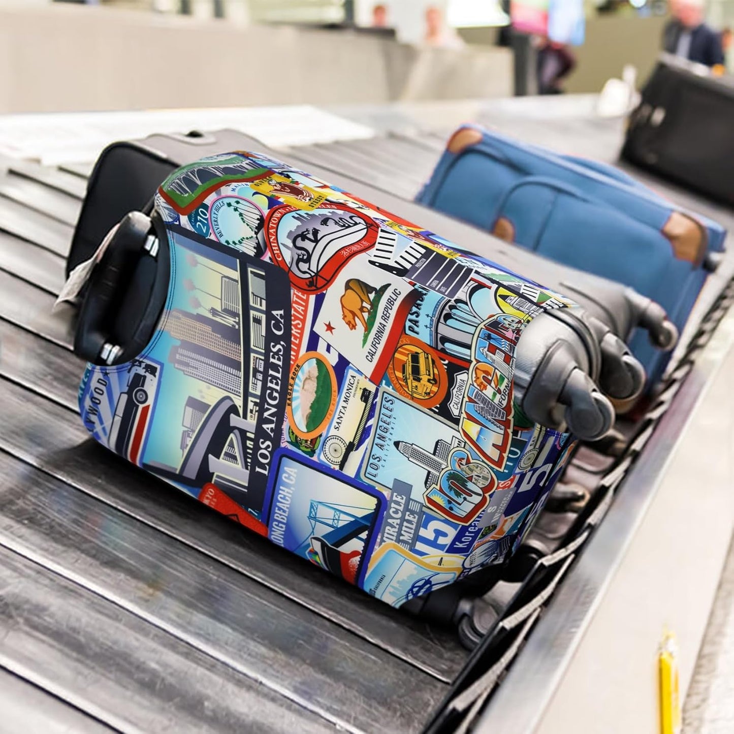 HYPER VENTURE Washable Luggage Cover - Fashion Suitcase Protector Fits 23-26 Inch Luggage (Travel Location, M)