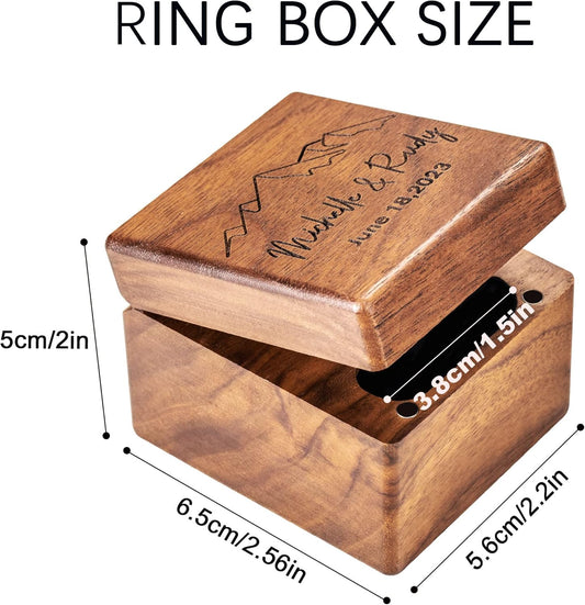 Custom Engraving Ring Gift Box Wooden Presentation Jewelry Box Case with 3 Ring Slots for Proposal Engagement Wedding Ceremony Birthday Gift