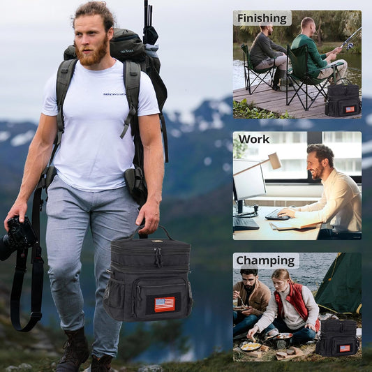 ATRIPACK Lunch Bag for Men, Double Deck Tactical Lunch Box Work with Shoulder Strap MOLLE Webbing Large Lunch Cooler Leakproof Insulated (Black)