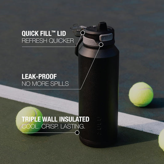 ZULU Powerfill Pro 40oz Stainless Steel Water Bottle with Quick Fill Lid, Triple Walled Vacuum Insulated Metal, Leak Proof Locking Lid, Sip and Chug, Reusable BPA Free, Black