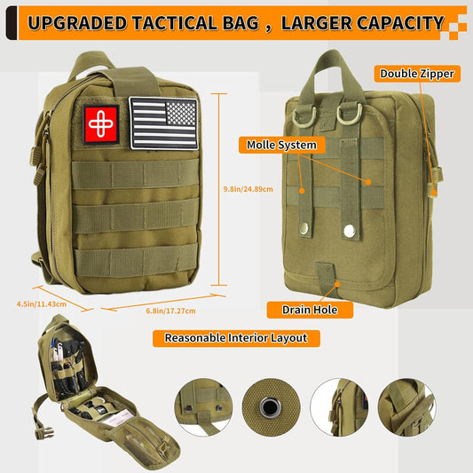 Survival Kit, Gifts for Men Women Teen Boys, 252 pcs Survival Gear and Equipment Mini First Aid Kit for Car Home, Emergency Kit with Molle System for Earthquake, Outdoor Adventure, Car Travel