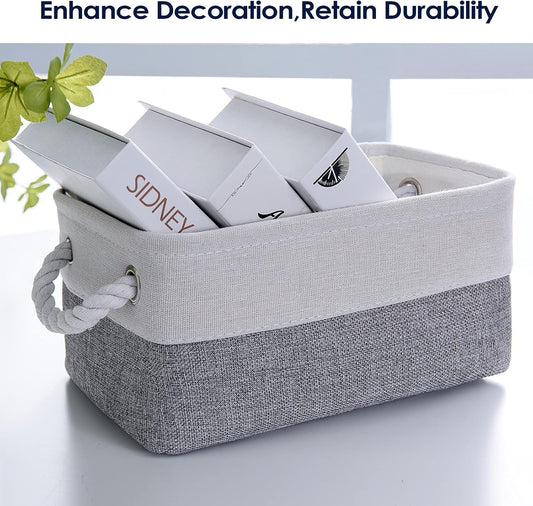TheWarmHome Small Storage Baskets for Organizing,Storage Baskets for Shelves,Small Fabric Storage Bins W/Handles For Closet Nursery Toy Decorative Foldable (White&Grey, 11.8L*7.9W*5.2H-6 Pack)