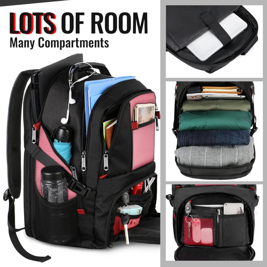 YOREPEK Travel Backpack, Extra Large 50L Laptop Backpacks for Men Women, Water Resistant College Backpack Airline Approved Business Work Bag with USB Charging Port Fits 17 Inch Computers, Pink