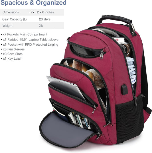 Boavan Laptop Backpack for men, 15.6 inch Laptop Bag with USB Port, Waterproof Travel Work Backpack Purse, Anti-Theft Teacher Nurse Doctor Casual Bookbags Office Business backpack,Russet Red