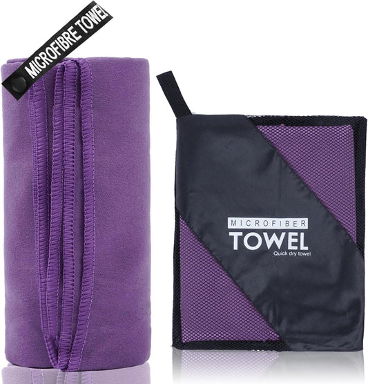 Microfiber Travel Towel, Soft Lightweight Quick Dry Towel, Super Absorbent Compact Travel & Sports & Beach Towels for Camping, Backpack, Gym, Swimming, Yoga, Hiking (L:24"×48" -Deep Purple)