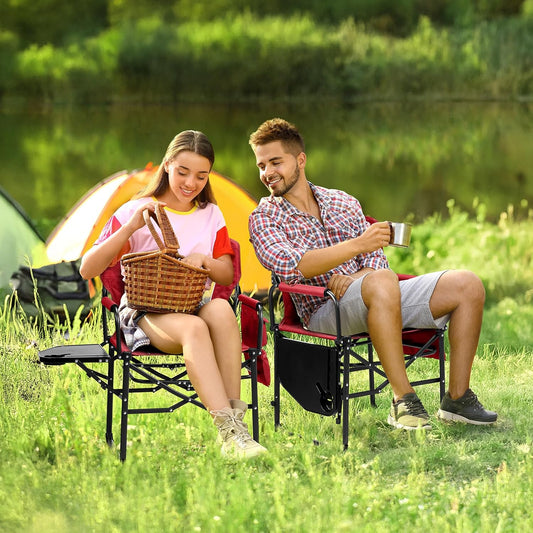VINGLI Camping Chairs, Directors Chair, Camping Chair with Side Table & Carry Bag,Heavy Duty Camping Chairs for Adults,Portable Folding Camping Chair 2 Pack, for Beach, Fishing,Trip,Picnic,Lawn-Red