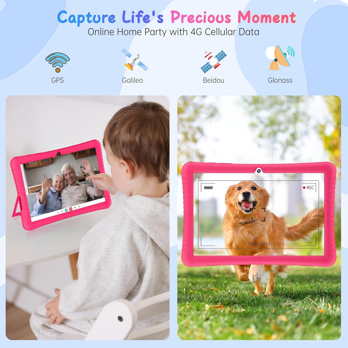 HAOVM Tablet 10 inch, 4G SIM Unlocked, Android 14 Tablet with SIM Card Slot, IPS Touch Screen, 2.0GHz Fast Processor,3GB+32GB+TF Expand,2.4G/5GHz WiFi,8MP Camera, GPS, Pink case