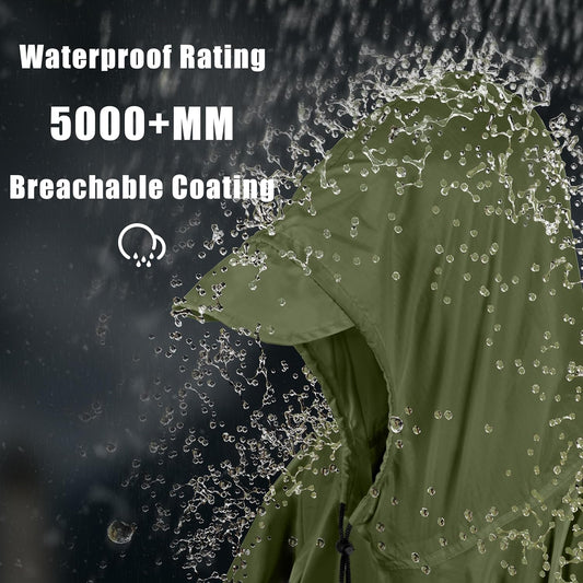 Coralrain Hooded Rain Poncho Lightweight Waterproof Unisex Raincoat Jacket with Pocket for Men Women Adult