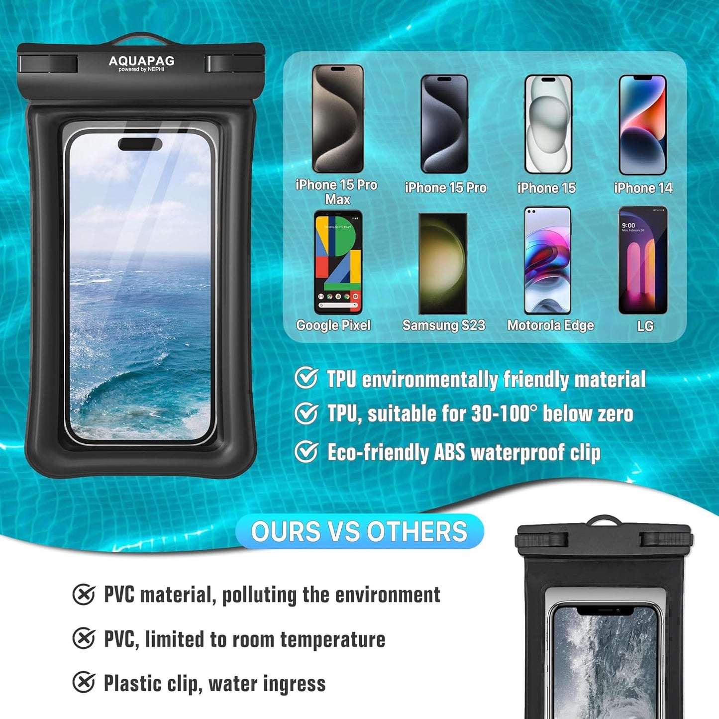 NEPHI IP68 Waterproof Phone Pouch 2 Pack-Up to 7.0",Adjustable Neck Lanyard Floating Waterproof Phone Case for iPhone,Phone Dry Bags for Vacation Beach Pool Travel Essentials (Pink Blue 2 Pack)
