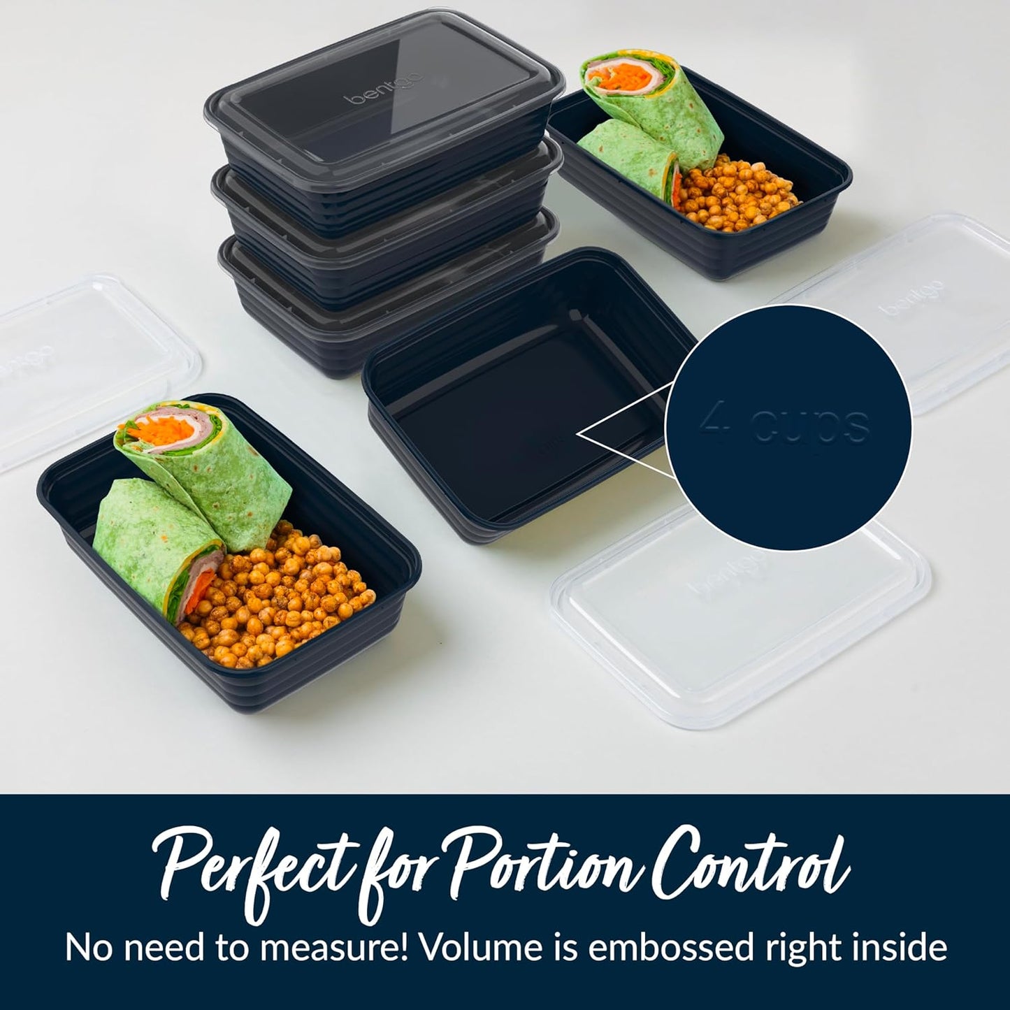 Bentgo 20-Piece Lightweight, Durable, Reusable BPA-Free 1-Compartment Containers - Microwave, Freezer, Dishwasher Safe - Navy Blue