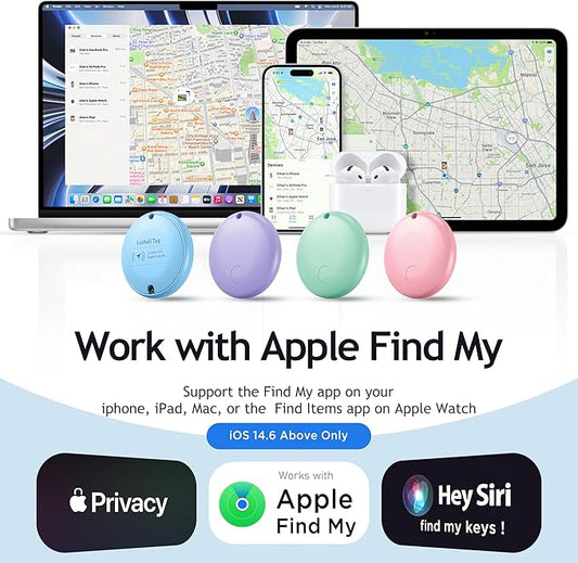 Air Tracker Tags-4 Pack Tracker Tag Work with Apple Find My (iOS 14.6 Above Only) Smart Tag Item Finders for Key, Luggage, Backpack,etc. (Red, Blue, Purpule, Glue, 4 Pack)