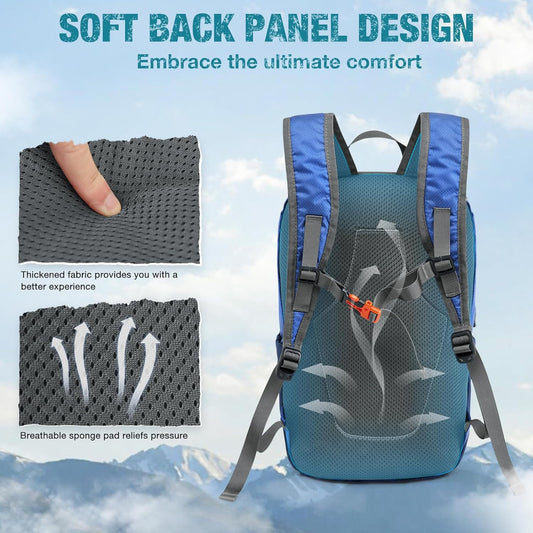 G4Free Packable Hiking Backpack 20L Lightweight Foldable Travel Daypack with Thickened Back Panel for Men Women(Blue)