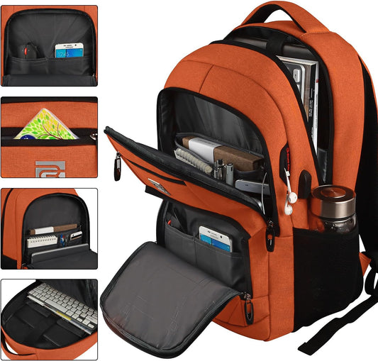 Laptop Backpack,Business Travel Anti Theft Slim Durable Laptops Backpack with USB Charging Port,Water Resistant College Computer Bag for Women & Men Fits 15.6 Inch Laptop and Notebook-Orange