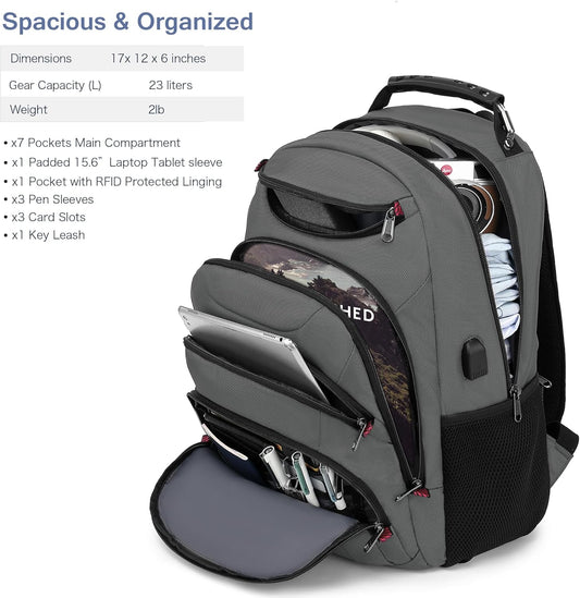 Boavan Laptop Backpack for men, 15.6 inch Laptop Bag with USB Port, Waterproof Travel Work Backpack Purse, Anti-Theft Teacher Nurse Doctor Casual Bookbags Office Business backpack,Grey