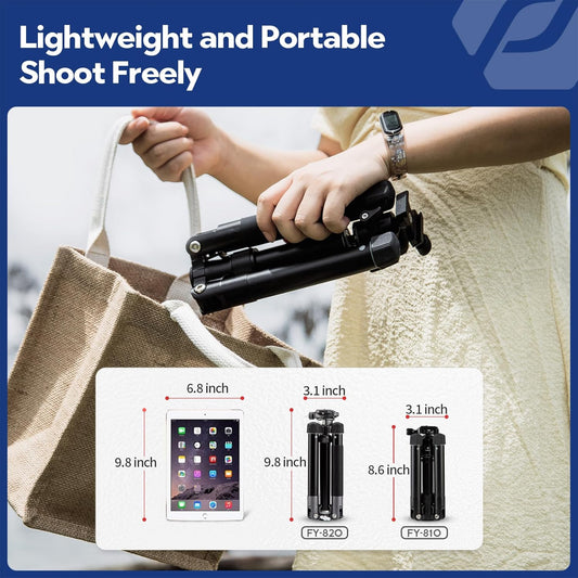 Fotopro Mini Tripod with Ball Head, Phone Mount Detachable Selfie Stick, Folded only 8.6", Max Load up to 6.6 lbs. FY-810 Black
