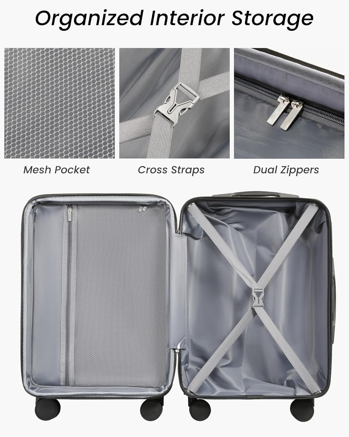 Luggage Sets 3 Piece, Expandable Hardside Suitcases with Wheels, White Brown