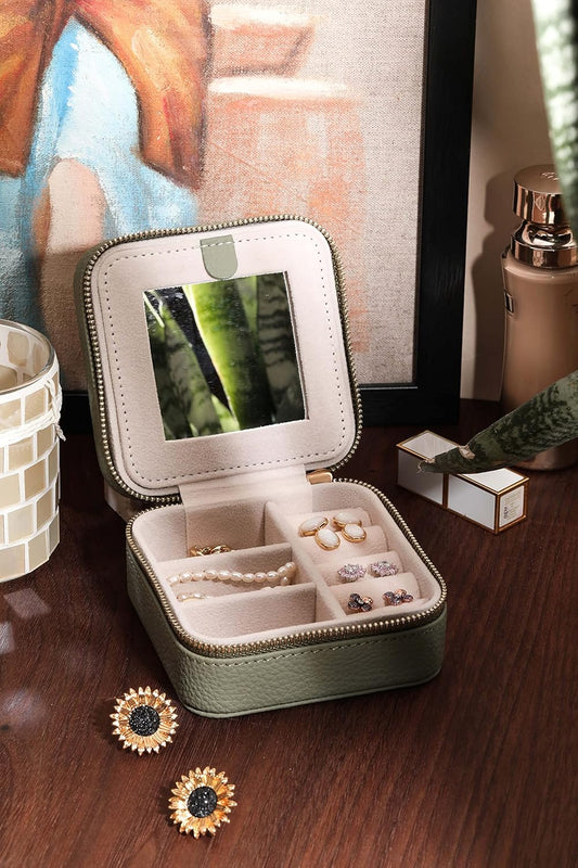 S.Leaf Travel Jewelry Organizer Travel Jewelry Boxes for Women Small Jewelry Travel Case Box Portable Travel Jewelry Case Travel Case Mini Jewelry (04_Lychee_Sage_Green)