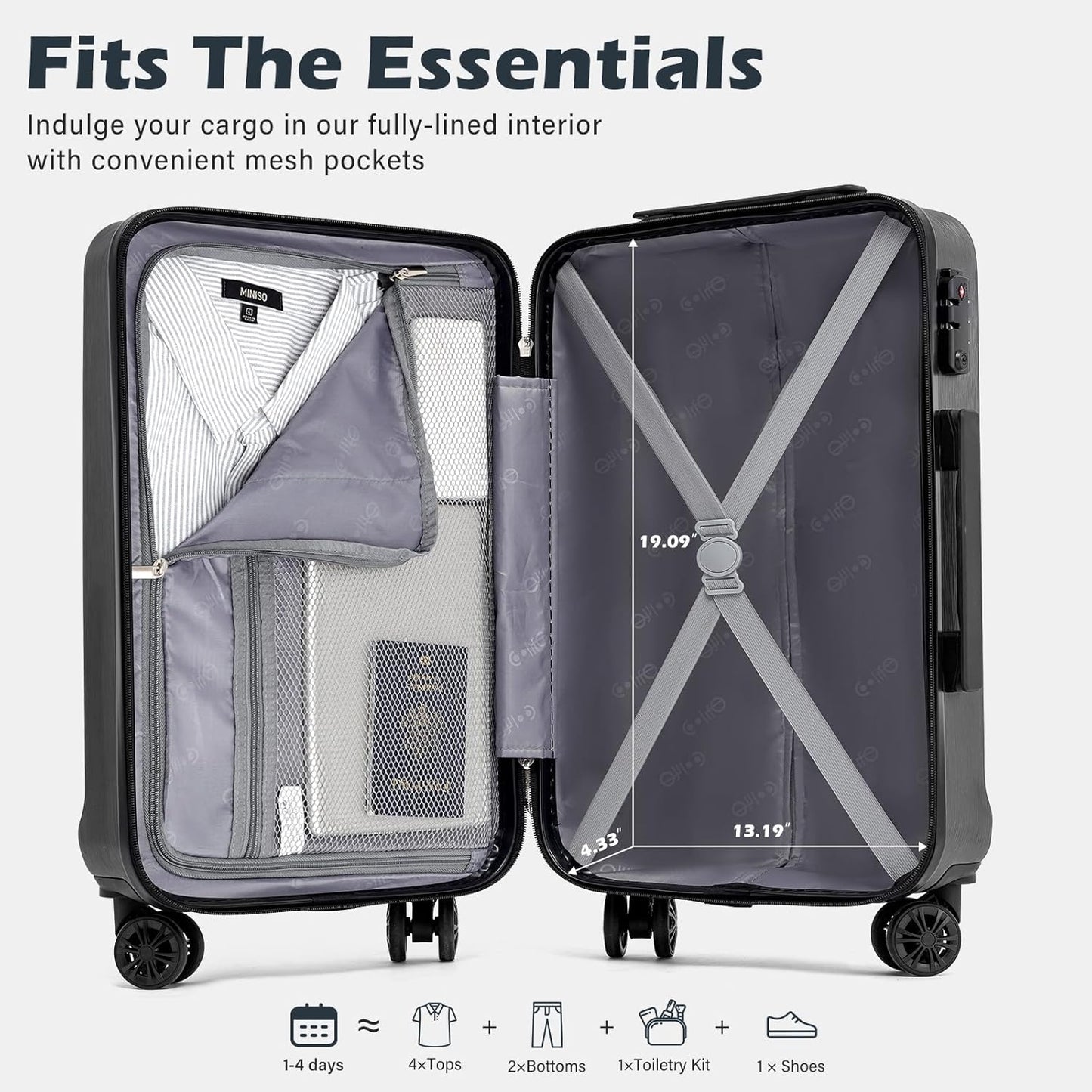 Coolife Luggage PC+ABS Hardshell Suitcase with TSA Lock, Spinner Carry On Lightweight (navy, S(20in_carry on))