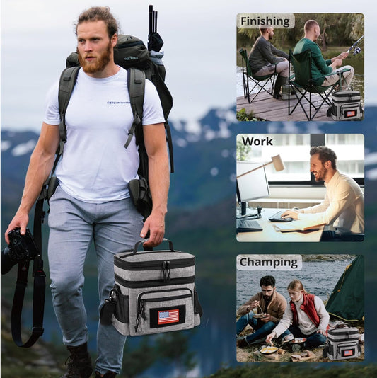 ATRIPACK Lunch Bag for Men, Double Deck Tactical Lunch Box Work with Shoulder Strap MOLLE Webbing Large Lunch Cooler Leakproof Insulated (Grey)