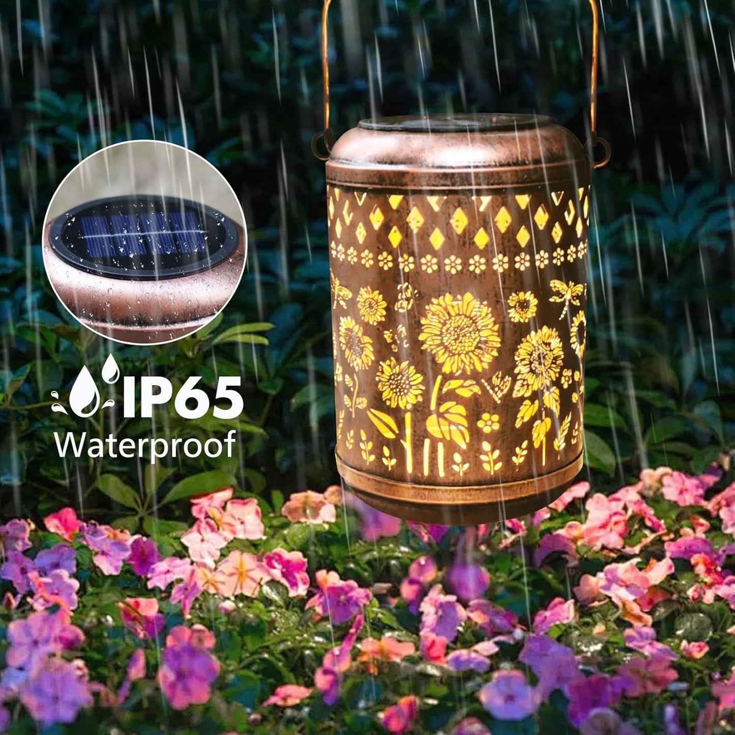 Solar Outdoor Lanterns, Sunflower GardenDecor LED Light Hanging Waterproof SolarMetal Lantern Gifts for Women Mom GrandmaOutdoor Decoration for Patio Pathway Yard