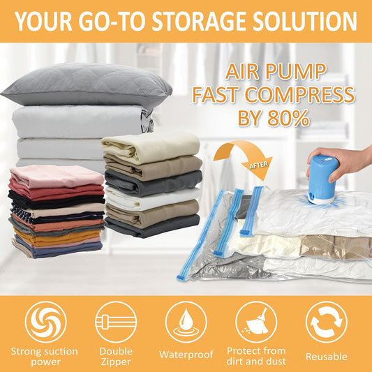 Vacuum Storage Bags with Electric Pump, 22 Pack (3 Jumbo/3 Large/8 Medium/8 Small) Vacuum Seal Space Saver Bags for Clothing, Pillows, Blanket, Bedding, Comforters