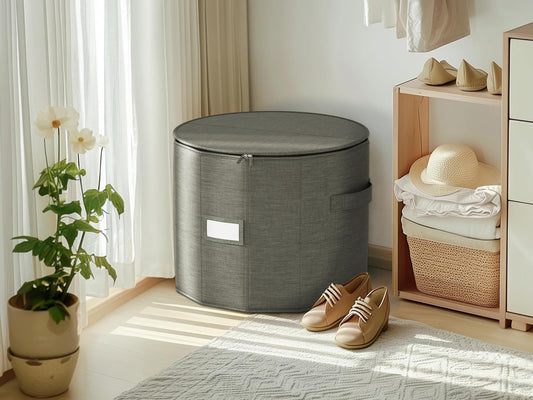 Vailando Shoe Organizer for Closet - Cylindrical Shoe Storage Organizer with Adjustable Dividers for Closet, Foldable Shoe Storage Box, Gray, 2-Pack, Large
