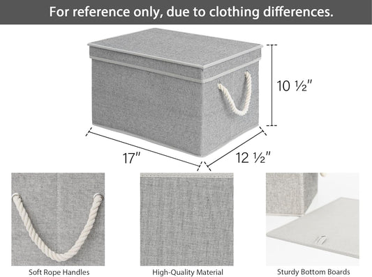 StorageWorks Storage Bins with Lids, Decorative Storage Boxes with Lid and Soft Rope Handles, Foldable Storage Baskets for Closet, Shelves, Stackable, 3-Pack, Gray, Jumbo