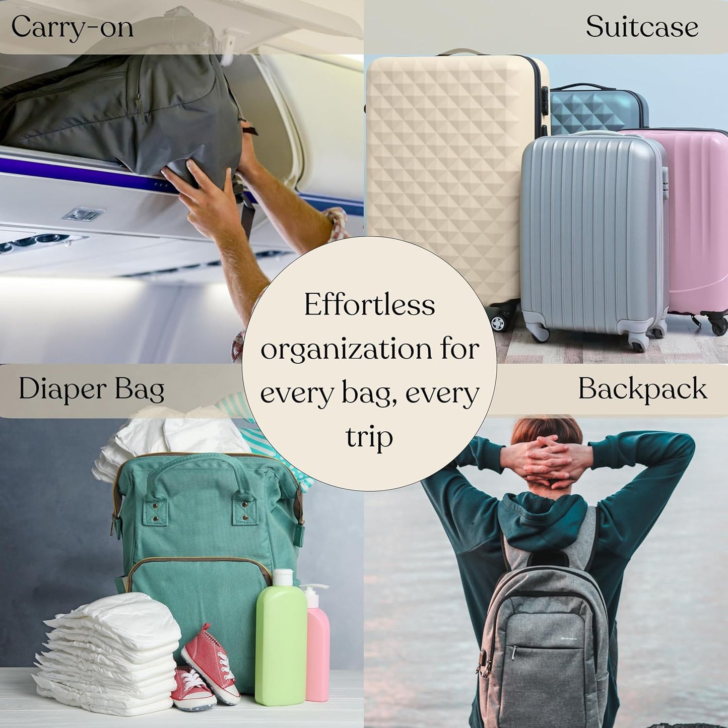 9 Set Packing Cubes - Suitcase Organizer, Cute Packing Cubes, Travel Bags Organizer for Luggage with Hanging Toiletry and Shoe Bag, Travel Essentials for Women, Men and Kids -Gingham