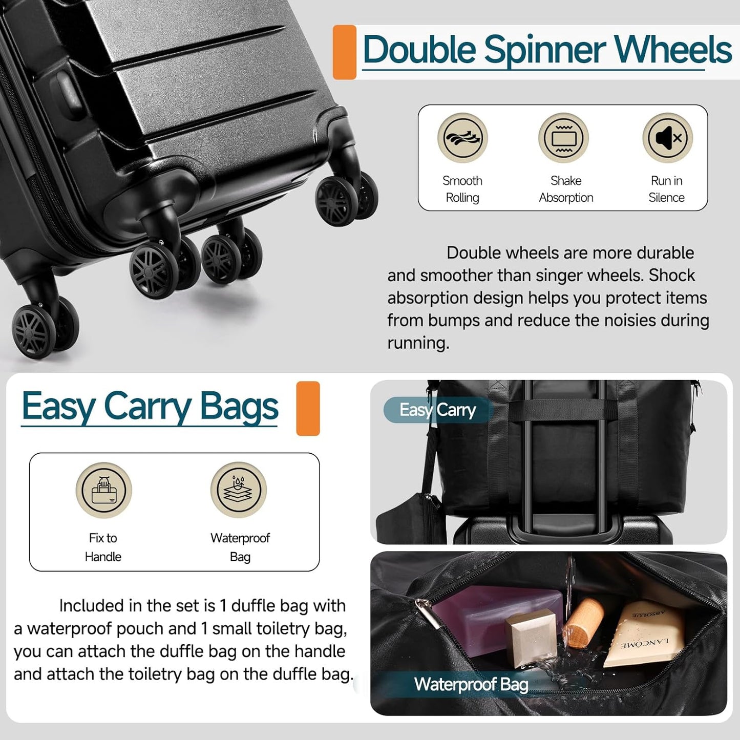 Hoteel Luggage Sets 5 Piece, ABS+PC Hard Shell Expandable Suitcases with Wheels, TSA Aproved Lock and Carry on Bags, Travel Suit Case Set for Men and Women, (5-Piece, Black)