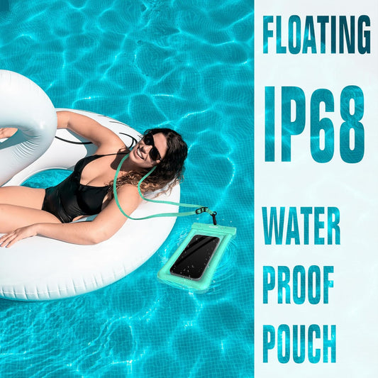 NEPHI IP68 Waterproof Phone Pouch 2 Pack-Up to 8.0",Adjustable Neck Lanyard Floating Waterproof Phone Case for iPhone,Phone Dry Bags for Vacation Beach Pool Travel Essentials (Aqua Green 4 Pack)