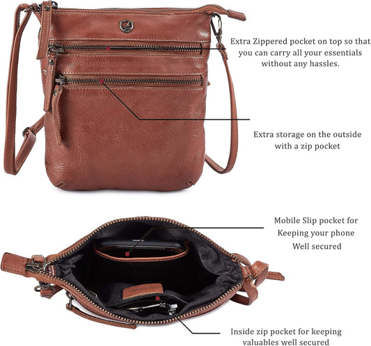 Crossbody Sling Bag for Women Small Real Leather Purse Vintage Travel Crossover Shoulder Bag Handmade