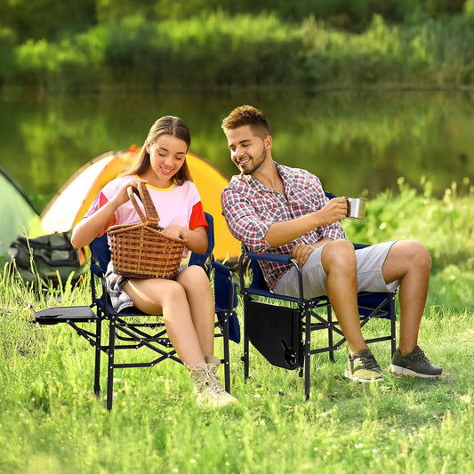 VINGLI Camping Chairs, Directors Chair, Camping Chair with Side Table & Carry Bag,Heavy Duty Camping Chairs for Adults,Portable Folding Camping Chair 2 Pack, for Beach, Fishing,Trip,Picnic,Lawn-Blue
