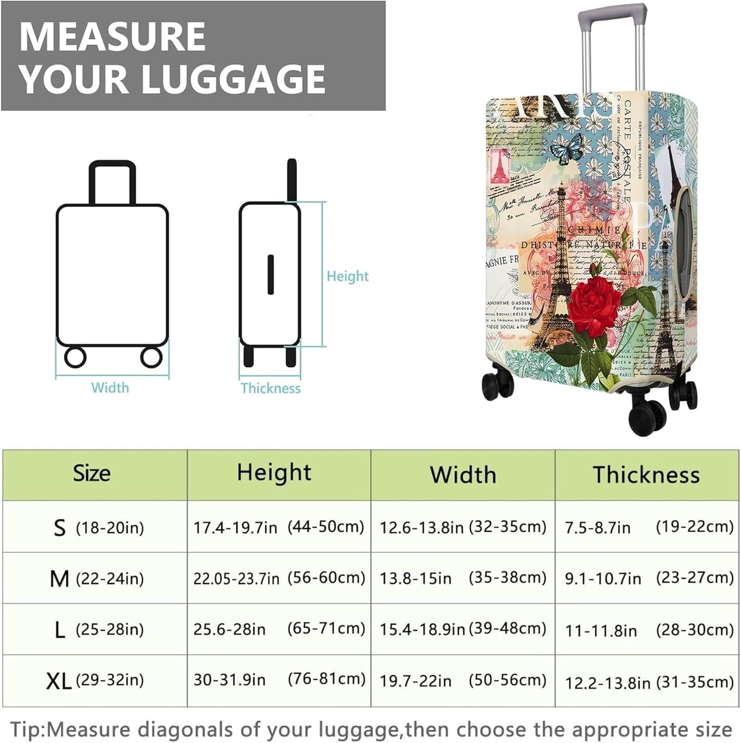 Travel Luggage Cover Suitcase Protector Fits 18-32 Inch Wheel Covers PatternedTravel Related Items Flower Luggage Protector Elastic XL