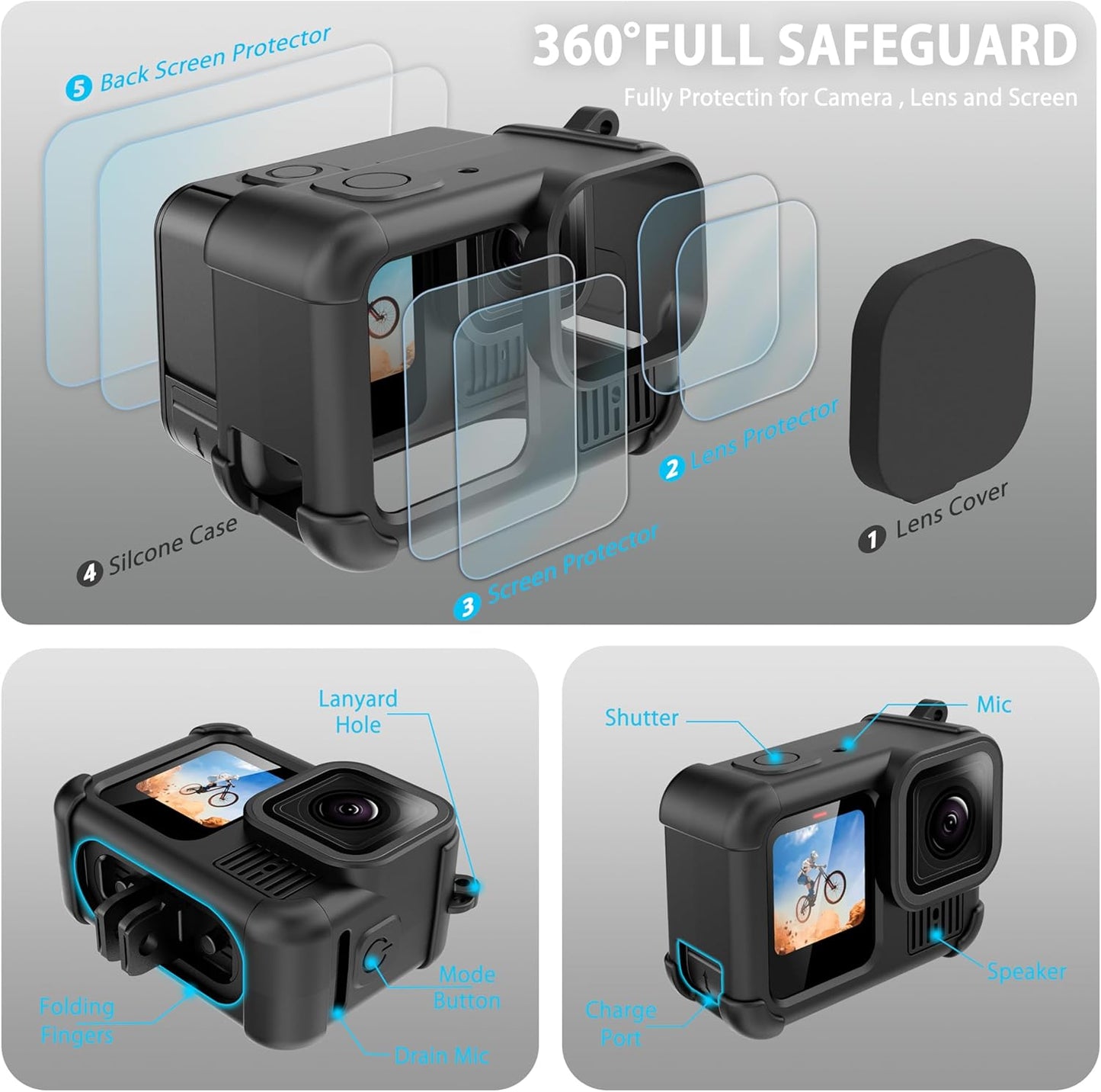 FitStill Carrying Protective Case Include 60M/196FT Underwater Waterproof Shell&Dive Filters&Silicone Case&Screen Protector&Monopod Floating Hand Grip Dive Only fit Go Pro Hero 13 Black Accessory Kit