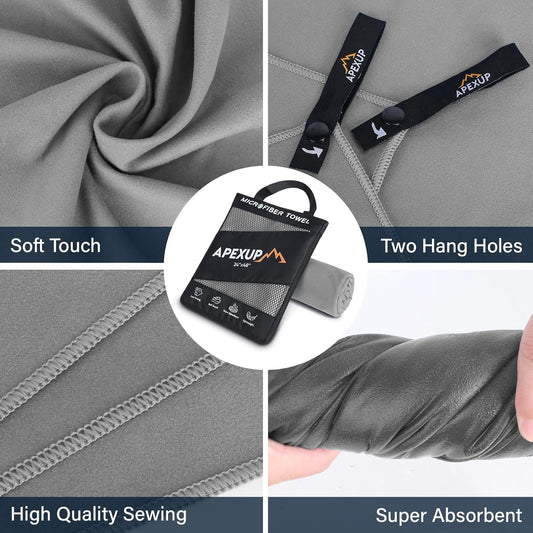 APEXUP Microfiber Travel Towel, Ultra Absorbent Quick Dry Towels, Lightweight Gym Sports Camping Towel for Workout, Yoga, Beach, Shower, Swimming (72"×40", Gray)