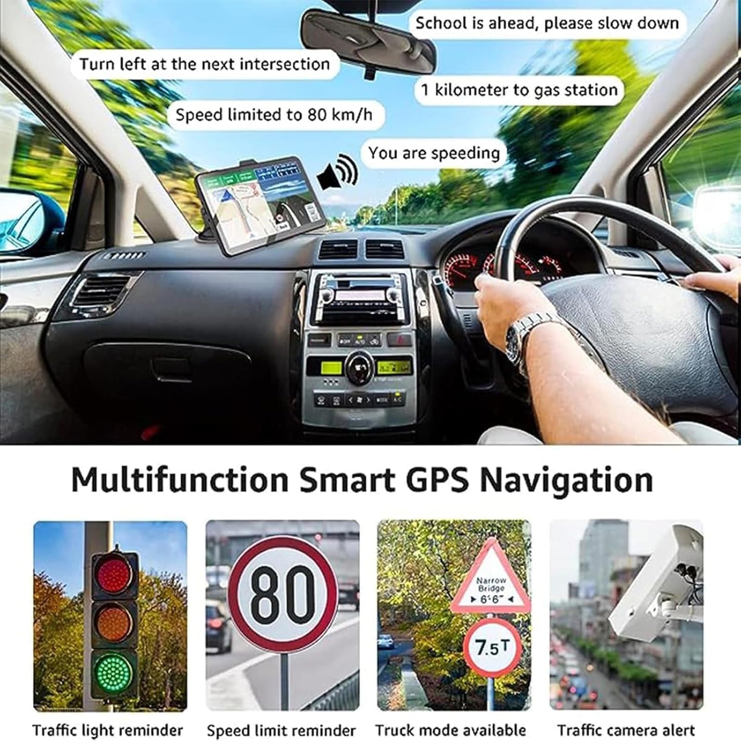 2025 Car GPS Navigator 2.5D Touchscreen 7inch Car GPS, Truck GPS Commercial Drivers,Real Voice prompts Turn Direction, Speed Limit Warning Speed Camera Alert, Lane Guidance Assist, POI