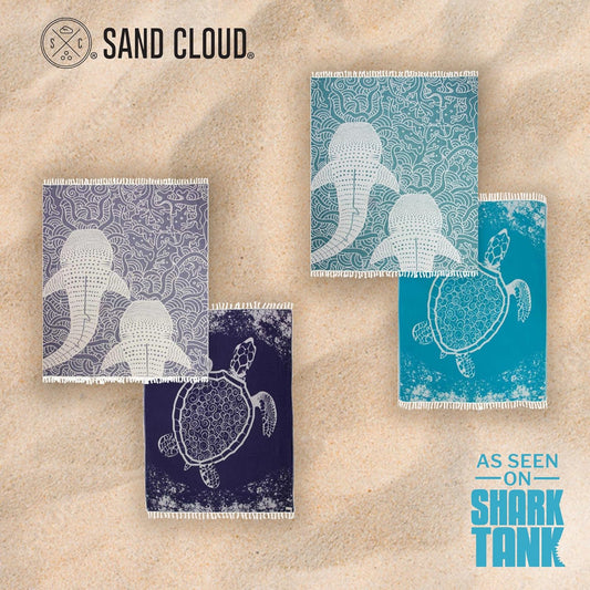Sand Cloud Large Turkish Beach Towel - Sand Free - 100% Organic Turkish Cotton Yarn - Quick Dry Oversized Towel for Beach, Picnic, Blanket or Bath - As Seen on Shark Tank - Marine Bundle
