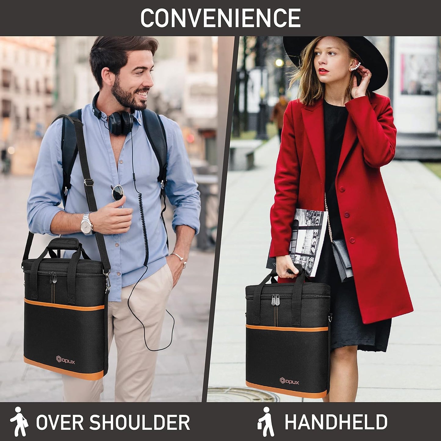 OPUX 3 Bottle Wine Carrier Tote, Insulated Leakproof Wine Cooler Bag, Wine Travel Bag Tote for Picnic BYOB Beach, Portable Wine Bottle Carrying Case, Gift for Wine Lover Women Men Christmas, Brown