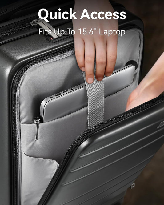 LUGGEX Carry On Luggage 22x14x9 Airline Approved, Polycarbonate Hard Suitcase with Front Pocket (Silver Grey, 20 Inch, 35L)