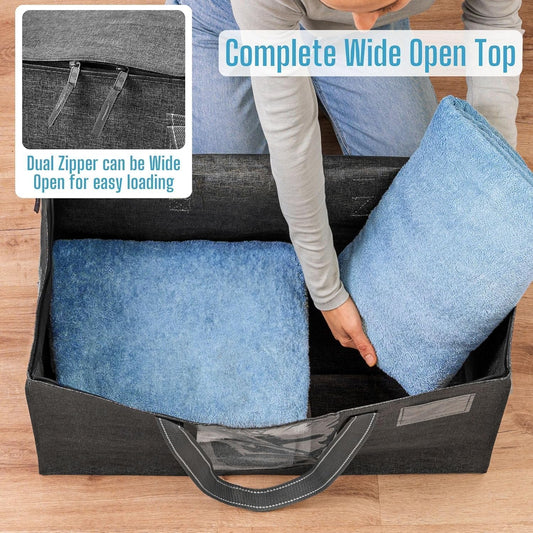 VENO 2 Pack Moving Bags, Comforter and Blanket Storage Bags for Closet, Moving Boxes, Boxes with Lids Alternative, College Dorm Packing Supplies, Foldable Heavy-Duty Tote with Window (Gray, 2 Pack)