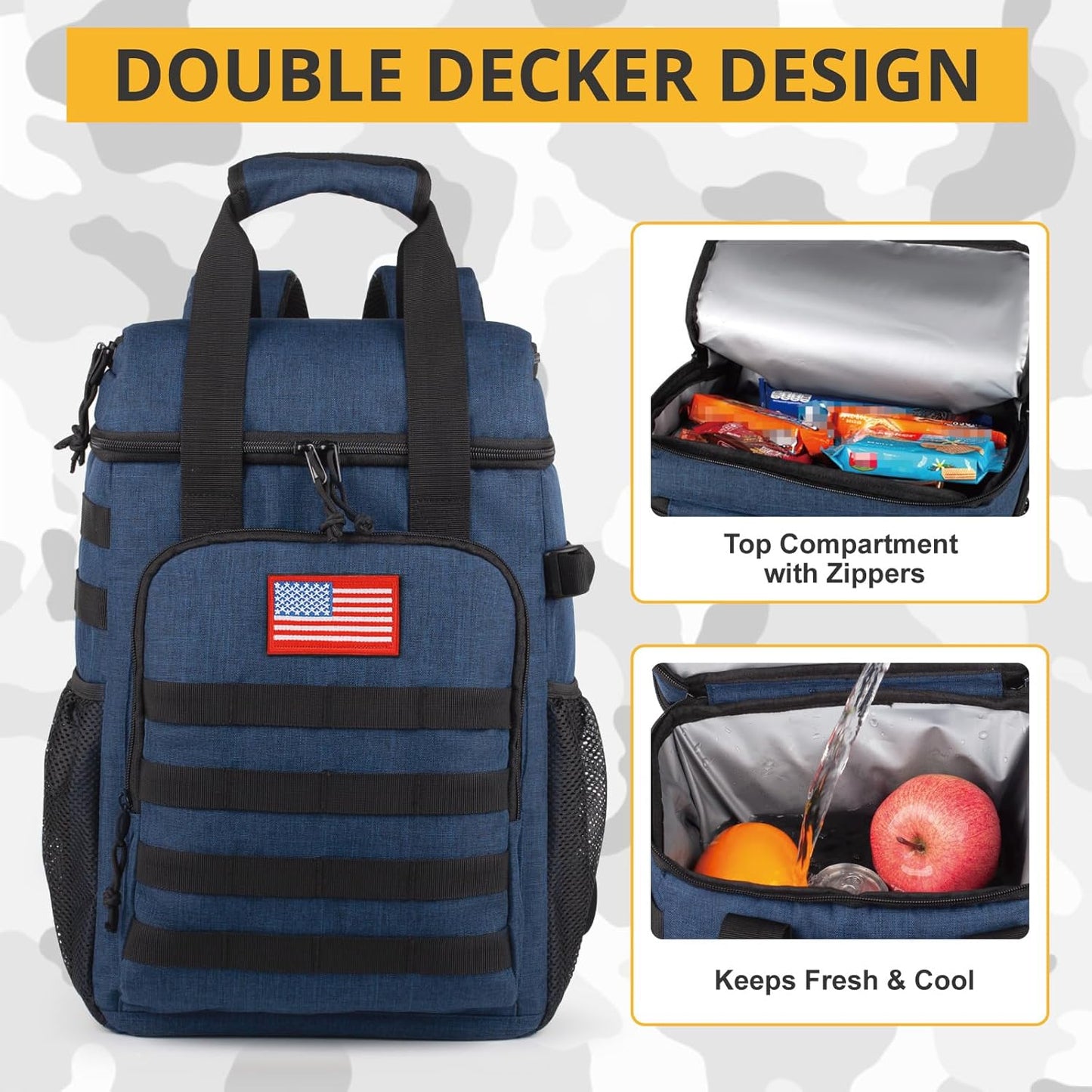 Tactical Backpack Cooler,Lunch Backpack for Men Adults Work with Handle,Soft Cooler Backpack Insulated Waterproof Leak Proof