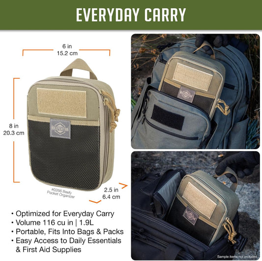 MAXPEDITION Beefy Pocket Organizer, Compact, MOLLE-Compatible, 1000D Nylon Tactical Pouch, Everyday Carry Tool and Gear Storage for Outdoor, Tactical, Survival, 0266