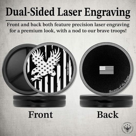 Metal Pouch Can | Metal Container | Slim EDC Pocket Tin | Airtight & Moisture-Resistant | Compact Daily Organizer | Pill Case & Travel Tin | Father’s Day Gift for Dad | (American Flag, Black, Tall)