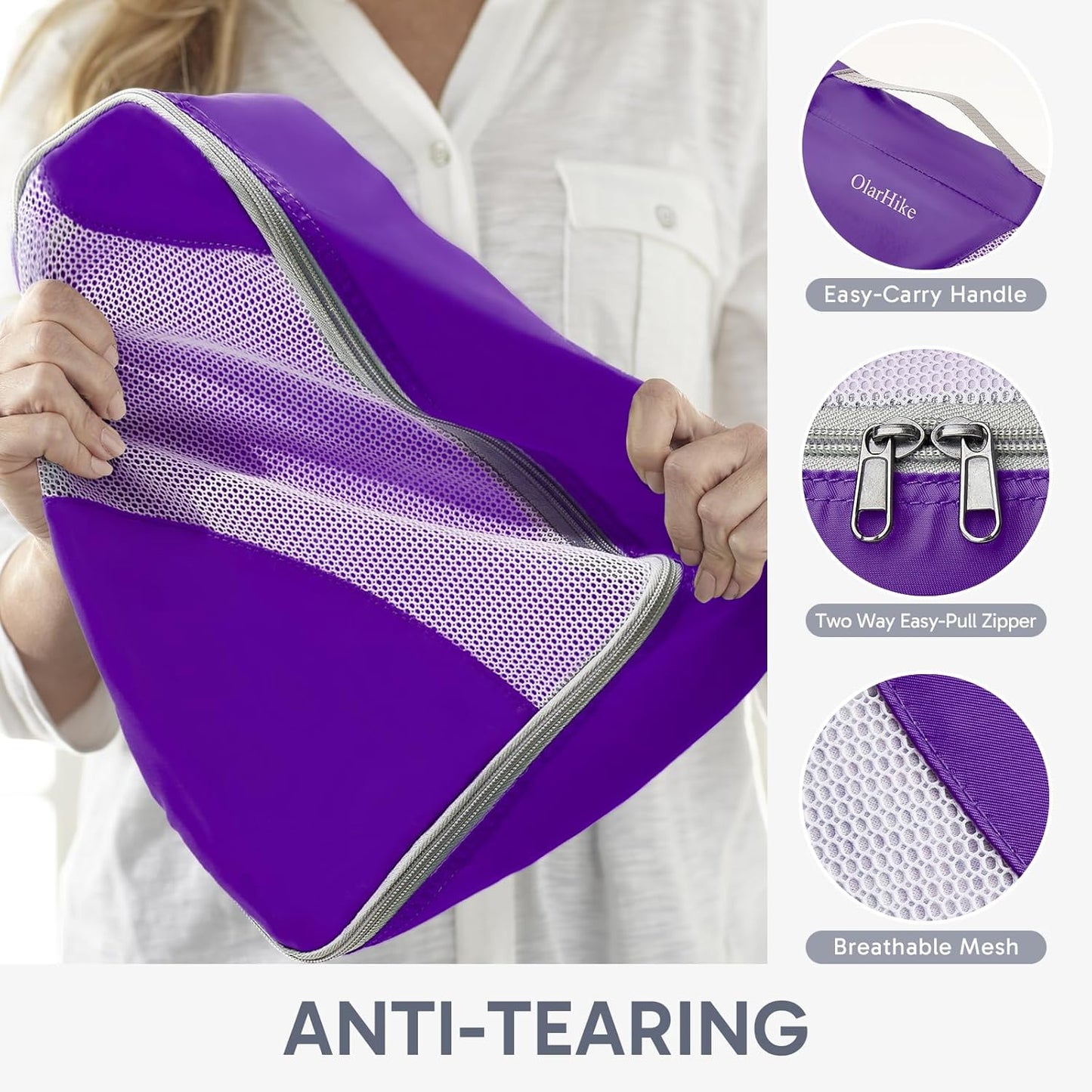 ALL INCLUDED 10 Set Durable Packing Cubes for Suitcases,OlarHike Essentials for Travel, UPGRADED Anti-Tear Stitching, NEW Improved Luggage Packing Organizers for Travel Accessories (Purple)
